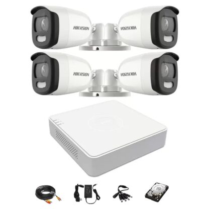 Sistem de supraveghere video 4 camere Hikvision ColorVU 5MP lumina alba 20m, DVR 4 canale, accesorii, hard disk 1TB [1]