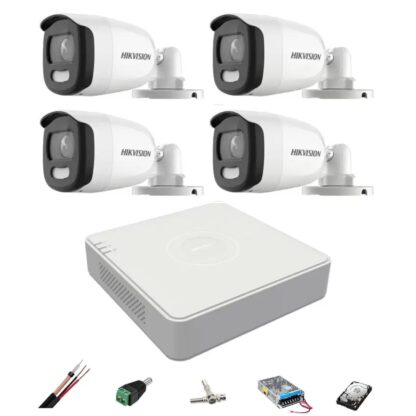 Sistem supraveghere Hikvision 4 camere 5MP 2.8mm ColorVU, lumina alba 20m, DVR 4 canale, accesorii, hard disk 1TB [1]