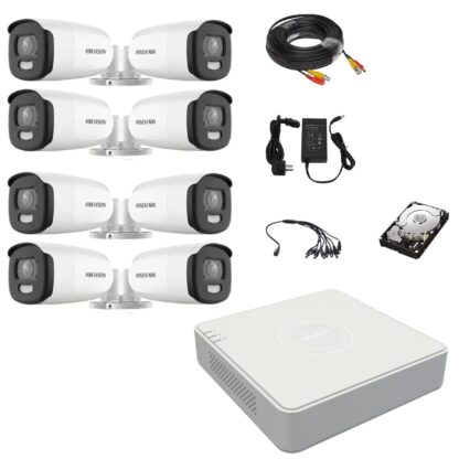 Sistem supraveghere video Hikvision 8 camere exterior ColorVu 5MP, lumina alba 40m, DVR 8 canale Hikvision, accesorii, hard disk [1]