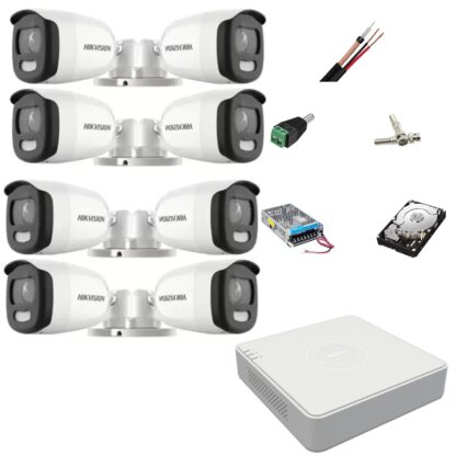 Sistem supraveghere video 8 camere Hikvision ColorVU 5MP, 2.8mm, lumina alba 20m, DVR 8 canale, accesorii montaj, hard disk [1]