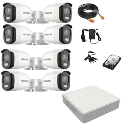 Sistem supraveghere 8 camere ColorVU 5MP Hikvision, 2.8mm, lumina alba 20m, DVR 8 canale, accesorii montaj, hard disk [1]