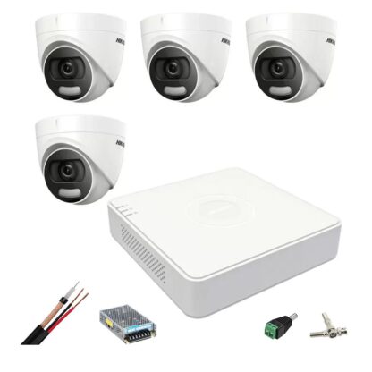 Sistem de supraveghere Hikvision 4 camere interior 5MP ColorVU, lumina alba 20m, DVR 4 canale TurboHD, accesorii [1]