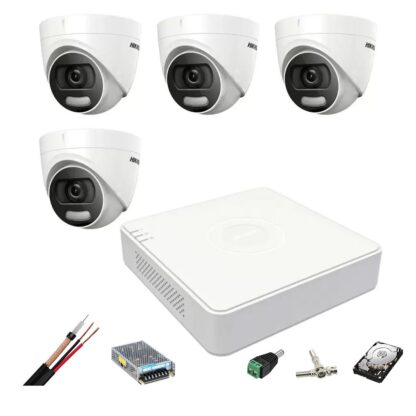 Sistem de supraveghere Hikvision 4 camere interior 5MP ColorVU, lumina alba 20m, DVR 4 canale TurboHD 8 MP, accesorii, hard disk [1]