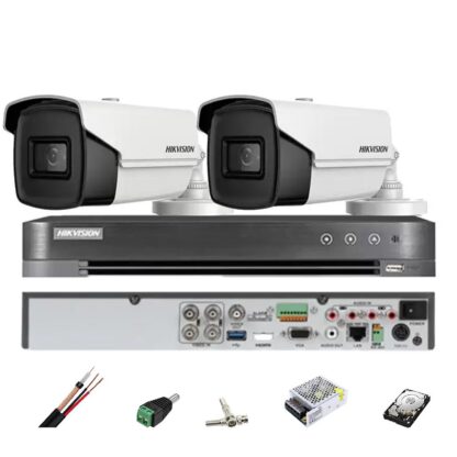 Sistem de supraveghere HIKVISION 2 camere 8MP 4 in 1, IR 60m, DVR 4 canale, accesorii montaj, hard disk [1]