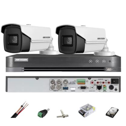 Sistem de supraveghere HIKVISION 2 camere bullet 8MP, IR 80m, 4 in 1 lentila 3.6mm, DVR 4 canale, accesorii, hard disk [1]