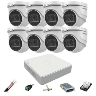 Sistem supraveghere Hikvision 8 camere 8MP, 2.8mm, IR 30m, DVR 8 canale 4K, accesorii, hard disk