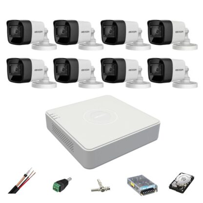 Sistem de supraveghere Hikvision 8 camere exterior 8MP, 4 in 1, IR 30m, DVR 8 canale 4K 8MP, accesorii, hard disk [1]