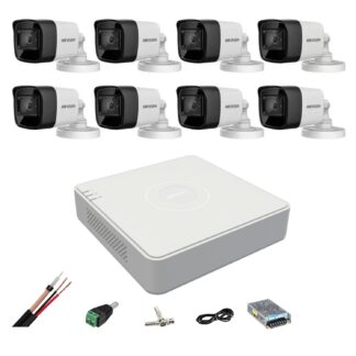 Sistem de supraveghere 8 camere Hikvision 4 in 1 8MP, 3.6mm, IR 80m, DVR 8 canale, accesorii de montaj