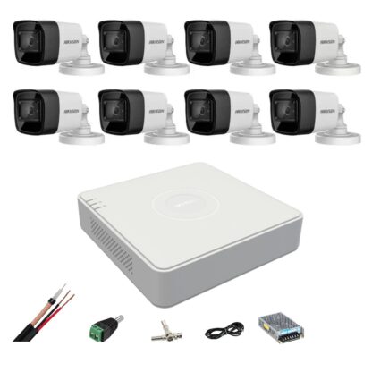 Sistem de supraveghere 8 camere Hikvision 4 in 1 8MP, 3.6mm, IR 80m, DVR 8 canale, accesorii de montaj [1]