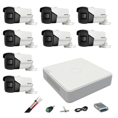 Sistem supraveghere Hikvision 8 camere 8MP 4 in 1, IR 60m, DVR 8 canale 4K, accesorii montaj [1]