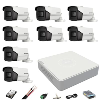 Sistem supraveghere Hikvision 8 camere 8MP 4 in 1, IR 60m, DVR 8 canale 4K, accesorii montaj, Hard Disk [1]