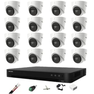 Sistem de supraveghere Hikvision 16 camere de interior 8MP 2.8mm IR 60m, DVR 16 canale 4K, accesorii montaj