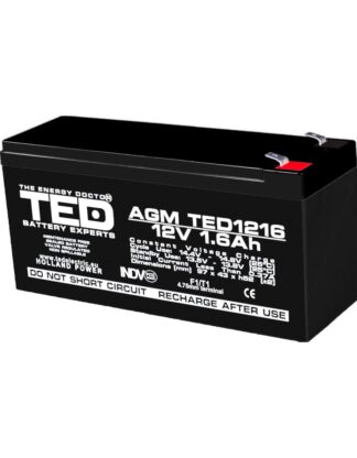 Acumulator AGM VRLA 12V 1,6A dimensiuni 97mm x 47mm x h 50mm F1 TED Battery Expert Holland TED003072 (20)