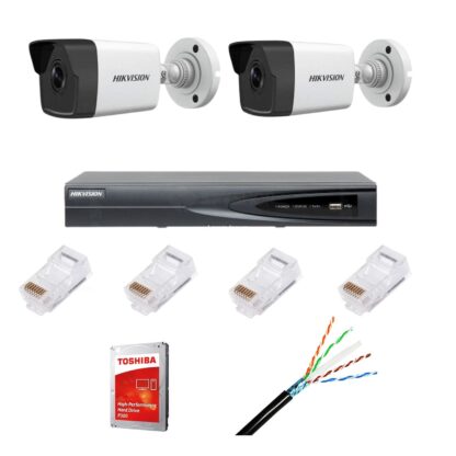 Sistem supraveghere video complet cu 2 camere IP, 4MP, IR 30, lentilă 2.8mm, NVR 4 canele IP, rezoluție 4k, accesorii [1]