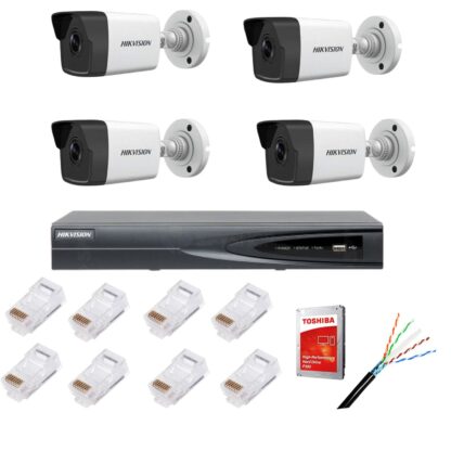 Kit supraveghere complet cu 4 camere IP, 4MP, lentilă 2.8mm, IR 30m, NVR 4canale IP rezoluție 4k, accesorii [1]