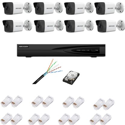 Kit supraveghere complet cu 8 camere IP, 4MP, IR 30m, lentilă 2.8mm, NVR cu 8 canale IP, Ultra HD 4K, accesorii [1]