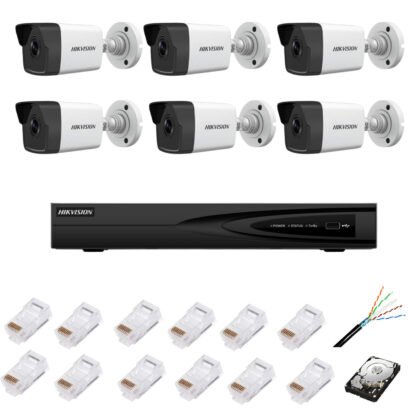 Sistem de supraveghere complet cu 6 camere IP, 4MP, lentilă 2.8mm, IR 30m, NVR cu 8 canale IP cu rezoluție 4k, accesorii [1]