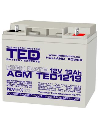 Acumulator AGM VRLA 12V 19A High Rate 181mm x 76mm x h 167mm F3 TED Battery Expert Holland TED002815 (2)