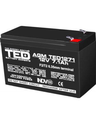 Acumulator AGM VRLA 12V 7,1A dimensiuni 151mm x 65mm x h 95mm F2 TED Battery Expert Holland TED003225 (5)