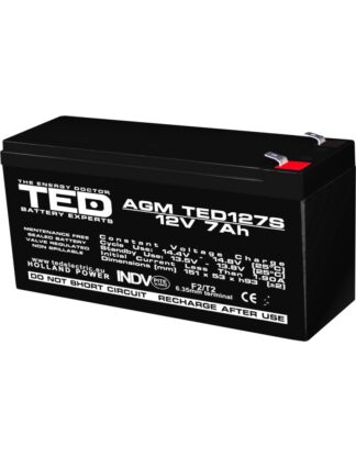 Acumulator AGM VRLA 12V 7Ah dimensiuni speciale 149mm x 49mm x h 95mm F2 TED Battery Expert Holland TED003195 (10)