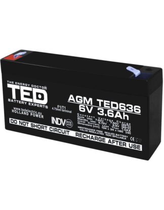 Acumulator AGM VRLA 6V 3,6A dimensiuni 133mm x 34mm x h 59mm F1 TED Battery Expert Holland TED002891 (20)