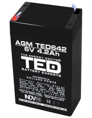 Acumulator AGM VRLA 6V 4,2A dimensiuni 70mm x 48mm x h 101mm F1 TED Battery Expert Holland TED002914 (20)