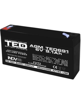 Panouri solare si accesorii - Acumulator AGM VRLA 6V 9,1A dimensiuni 151mm x 34mm x h 95mm F2 TED Battery Expert Holland TED002990 (10)