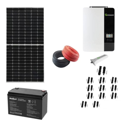 Sistem off grid 5KW cu 12 Panouri fotovoltaice monocristaline 380W, Acumulator 12V 100 Ah Rebel Power, Invertor Growatt 5kW, Cablu solar rosu si negru 40m, Pachet 12 Conectori [1]