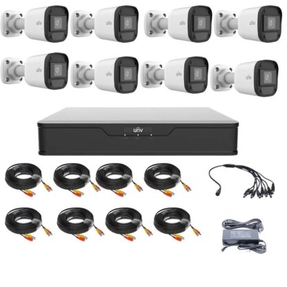 Kit supraveghere cu 8 camere 5 Megapixeli, Infrarosu 20m,Lentila 2.8mm, XVR 8 canale, accesorii, Uniview [1]