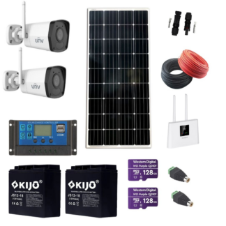 Kit supraveghere Panou solar 170W, camera Wi-Fi IP 2MP, Smart IR 30M, card de 128GB,  acumulatori 12V, Router Wireless REBEL 4G, accesorii