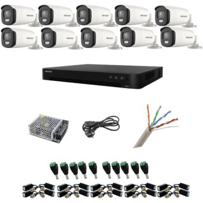 Sistem supraveghere Hikvision 10 camere 5MP ColorVu, Color noaptea 40m, DVR cu 16 canale 8MP, accesorii incluse [1]