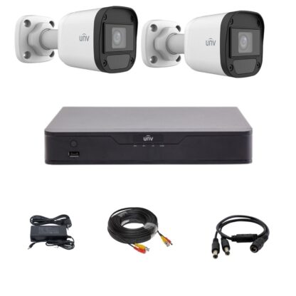 Kit de supraveghere Uniview cu 2 camere 5 Megapixeli, Infrarosu 20M, DVR Hibrid cu 4 canale 5MP, accesorii [1]