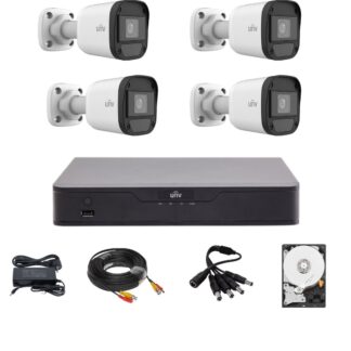 Sistem de supraveghere Uniview cu 4 camere 5 Megapixeli, Infrarosu 20M, DVR Hibrid cu 4 canale 5MP, HDD, accesorii [1]