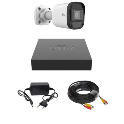 Kit de supraveghere Uniview cu 1 camera de 2 Megapixeli, Infrarosu 20M, DVR Hibrid cu 4 canale 2MP, Cablu, Sursa alimentare [1]