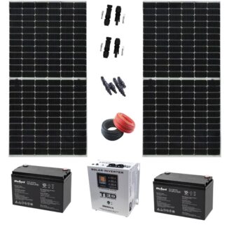 Sisteme si panouri solare - Sistem Fotovoltaic Monocristalin, 2X 380W, 2 Acumulatori 12V 100AH, Invertor 1,8 KW cu iesire 220V, Accesorii incluse