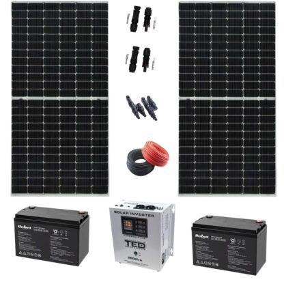 Sistem Fotovoltaic Monocristalin, 2X 380W, 2 Acumulatori 12V 100AH, Invertor 1,8 KW cu iesire 220V, Accesorii incluse [1]