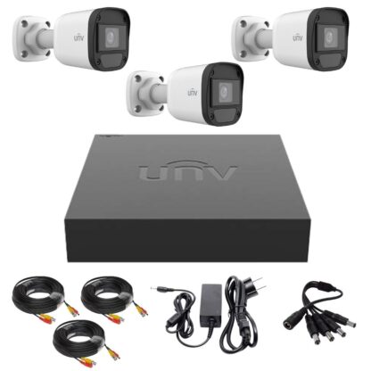 Sistem de supraveghere Uniview, 3 camere de 2 Megapixeli, Infrarosu 20M, DVR Hibrid cu 4 canale 2MP, Cablu, Sursa alimentare [1]