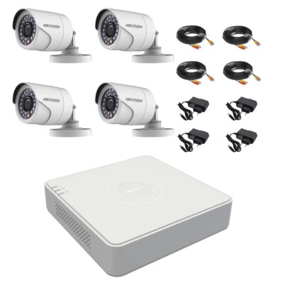 Kit supraveghere video 4 camere Hikvision exterior 20m IR, accesorii incluse [1]