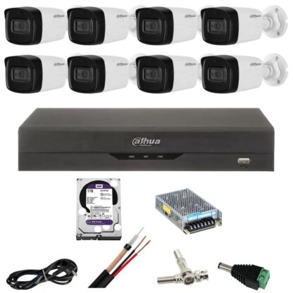 Kit de supraveghere Dahua cu 8 camere de 5 Megapixeli, Infrarosu 80m, DVR cu 8 canale, Hard Disk 2 TB, Accesorii [1]