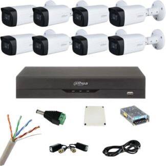 Kit de supraveghere cu 8 camere Dahua de 5 Megapixeli, IR 80m, Starlight, DVR de 8 canale 8MP,  Accesorii