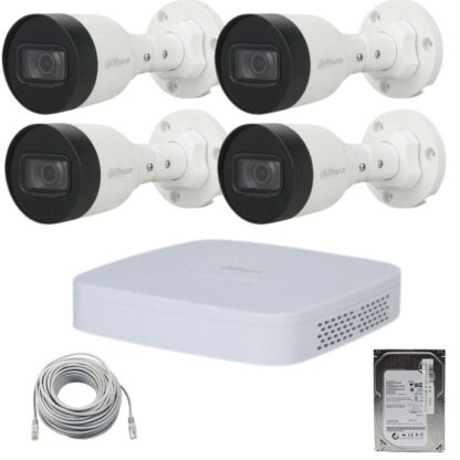 Sistem supraveghere Dahua 4 camere exterior, IP, 2MP, IR 30M, PoE, Bullet, NVR 4 canale, 12MP [1]