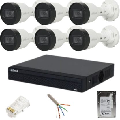 Sistem supraveghere Dahua 6 camere exterior, IP, 2MP, IR 30M, PoE, Bullet, NVR 8 canale, PoE [1]