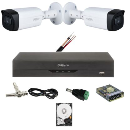 Kit 2 camere supraveghere Dahua 5 MP, IR 80M, lentila 3.6mm, Starlight, DVR Dahua 4 canale, 5 MP, Accesorii [1]