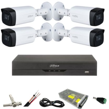 Kit cu 4 camere supraveghere Dahua 5 MP, IR 80M, lentila 3.6mm, Starlight, DVR Dahua 4 canale, 5 MP, Accesorii [1]