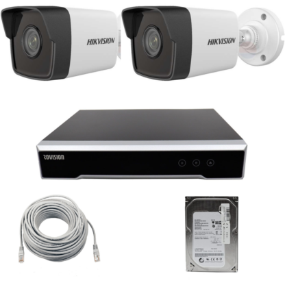 Kit de supraveghere Hikvision cu 2 camere, 2 Megapixeli, lentila 2.8mm, IR 30m, NVR Rovision, 4MP, 4 canale, POE [1]