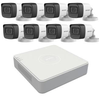 Kit de supraveghere cu 8 camere Hikvision de 2 Megapixeli, lentila 2.8mm, IR 30m, Microfon, DVR cu 8 canale de 2 Megapixeli