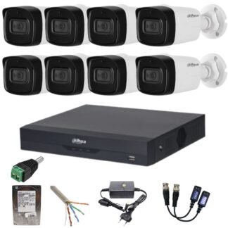 Sistem supraveghere Dahua 8 camere 8MP IR 80M DVR 8 canale 4k cu accesorii incluse HDD 1TB