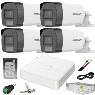 Sistem supraveghere Hikvision 4 camere 2MP Dual Light IR 40m WL 40m DVR 4MP AcuSense cu accesorii incluse HDD 500GB