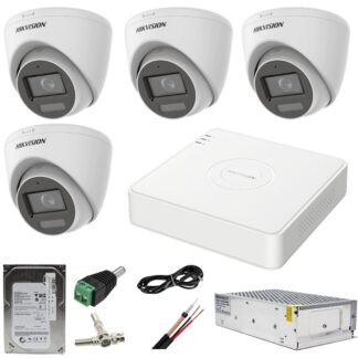 Sistem supraveghere Hikvision 4 camere 5MP Dual Light WL 20m IR 20m DVR 4MP AcuSense cu accesorii incluse HDD 500GB