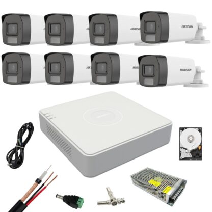 Kit supraveghere Hikvision 8 camere Dual Light 5 MP Lumina alba 40 IR 40 DVR 8 canale 4 MP Hard, Accesorii incluse [1]